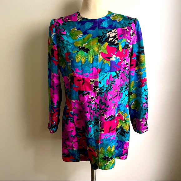 Anne Crimmins Umi Collection Silk Jacquard Floral Evening Blazer Jacket 10 - Picture 1 of 11